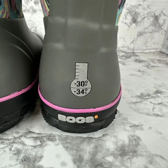 Bogs Girls Pull On Snow Boots Size 11 Gray Marble Waterproof Insulated Winter