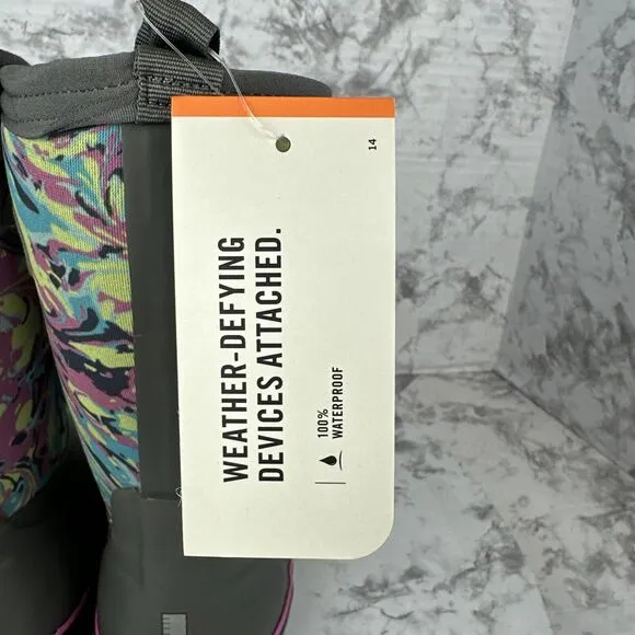 Bogs Girls Pull On Snow Boots Size 11 Gray Marble Waterproof Insulated Winter