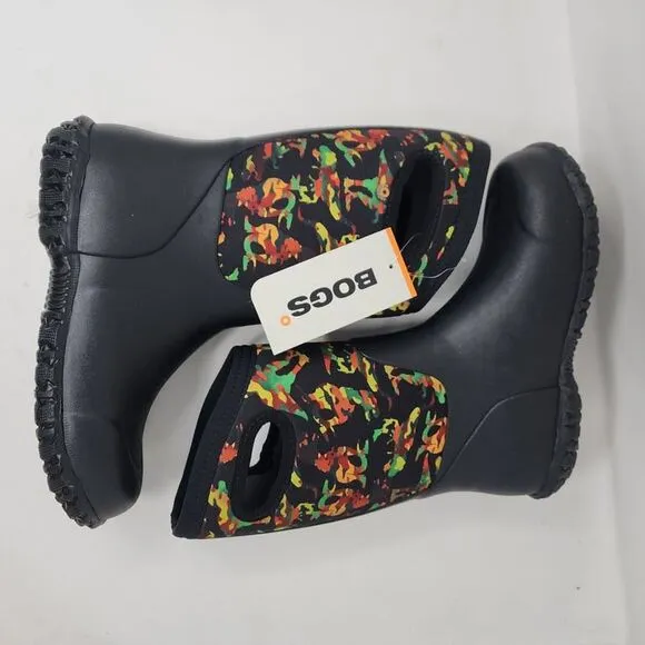 Bogs Waterproof Boots York Camo Dino Kids 4 Black Rain Shoes Eco Footbed