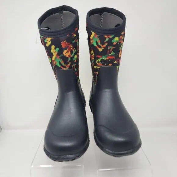 Bogs Waterproof Boots York Camo Dino Kids 4 Black Rain Shoes Eco Footbed