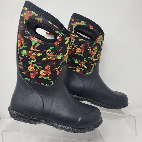 Bogs Waterproof Boots York Camo Dino Kids 4 Black Rain Shoes Eco Footbed