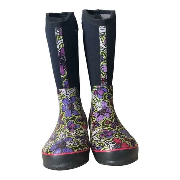 BOGS Classic HimayFlowers Black Waterproof Tall Boots Insulated Women Size 11