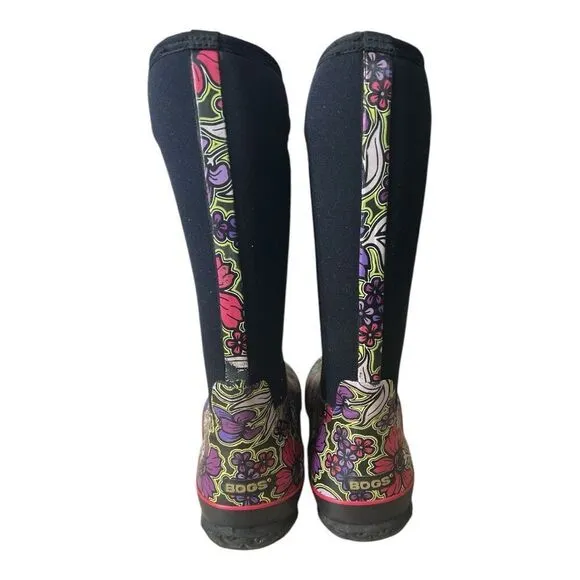 BOGS Classic HimayFlowers Black Waterproof Tall Boots Insulated Women Size 11