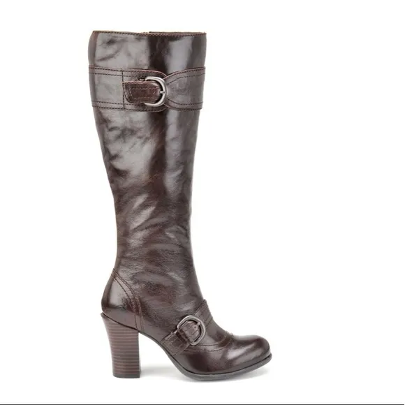 Born Alika Equestrian Buckle Detail Brown Leather Boots 7.5 Comfort Retro
