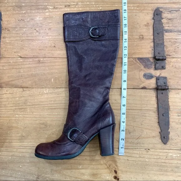 Born Alika Equestrian Buckle Detail Brown Leather Boots 7.5 Comfort Retro