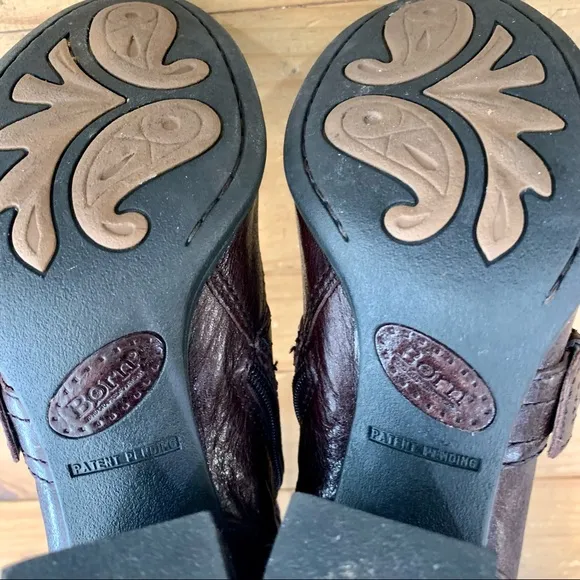 Born Alika Equestrian Buckle Detail Brown Leather Boots 7.5 Comfort Retro