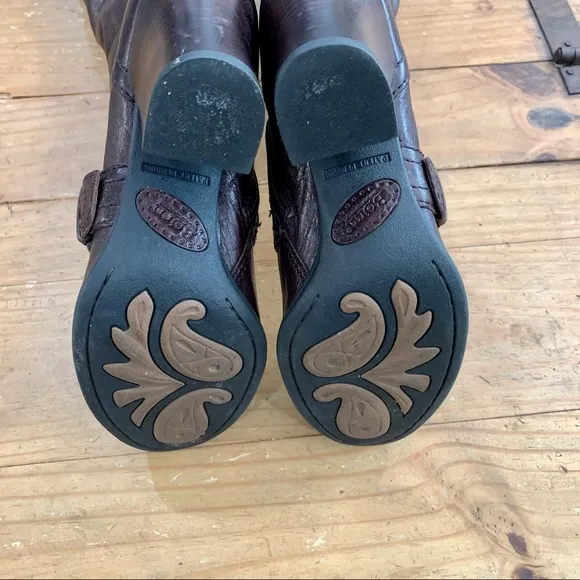 Born Alika Equestrian Buckle Detail Brown Leather Boots 7.5 Comfort Retro