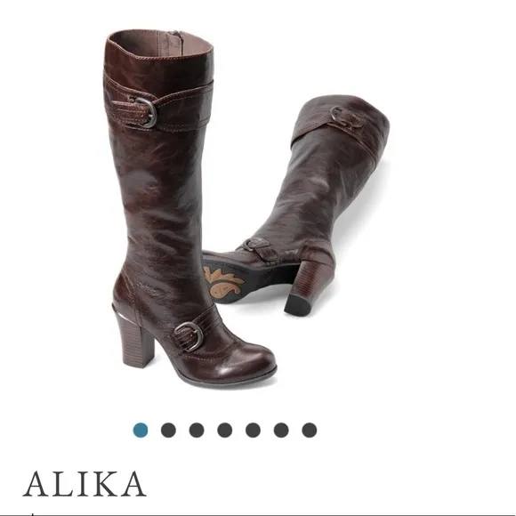 Born Alika Equestrian Buckle Detail Brown Leather Boots 7.5 Comfort Retro