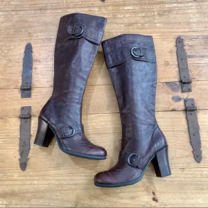 Born Alika Equestrian Buckle Detail Brown Leather Boots 7.5 Comfort Retro