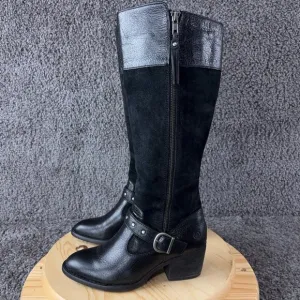 Born Alize Tall Riding Boots Womens Size 6 Suede Leather Black Knee High Harness
