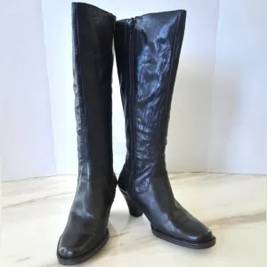 BORN Black Leather Tall Heeled Victorian Granny Core Style Boots Sz 7 W3424 H7
