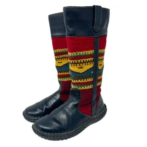 BORN Black Leather Woven Aztec Tall Boots 8 Tapestry Riding Equestrian Southwest