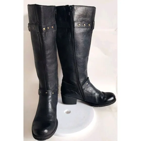 Born Boc Boots 7M Knee High Tall Riding Black Leather Harness Straps Buckles