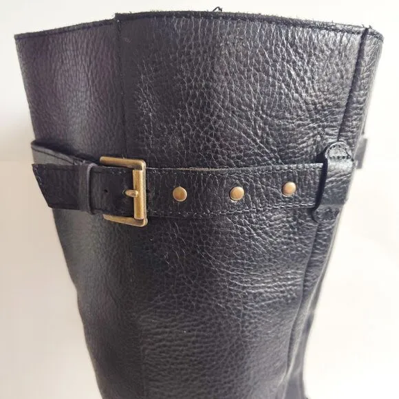 Born Boc Boots 7M Knee High Tall Riding Black Leather Harness Straps Buckles