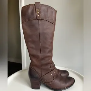 BORN Brown Leather Studs Western Boho Tall Boots Size 38/7