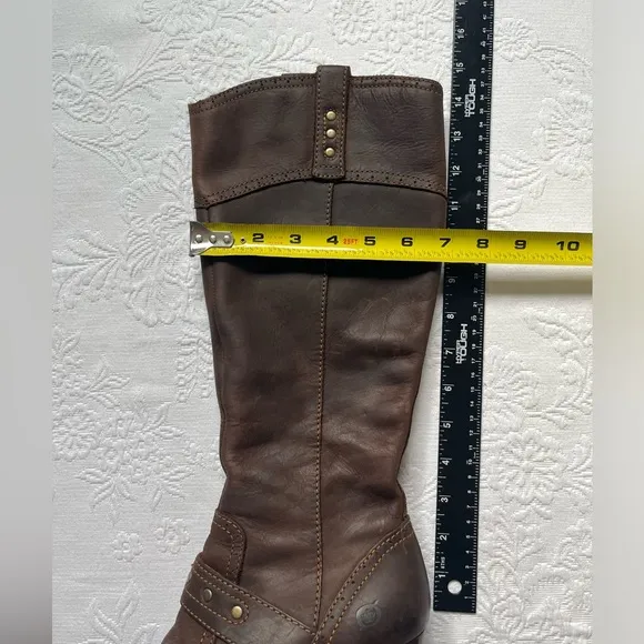 BORN Brown Leather Studs Western Boho Tall Boots Size 38/7