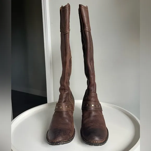 BORN Brown Leather Studs Western Boho Tall Boots Size 38/7