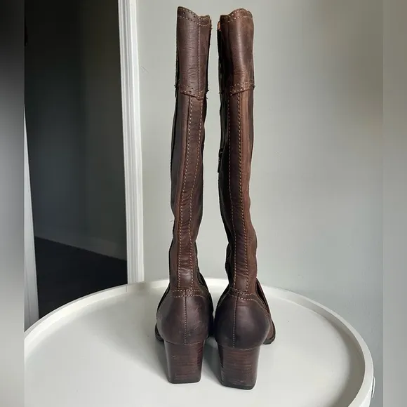 BORN Brown Leather Studs Western Boho Tall Boots Size 38/7