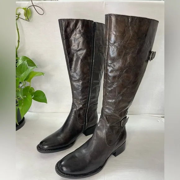 Born Gibb Knee High Leather Riding‎ Boots Dark Brown wide calf
