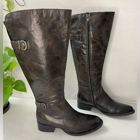 Born Gibb Knee High Leather Riding‎ Boots Dark Brown wide calf