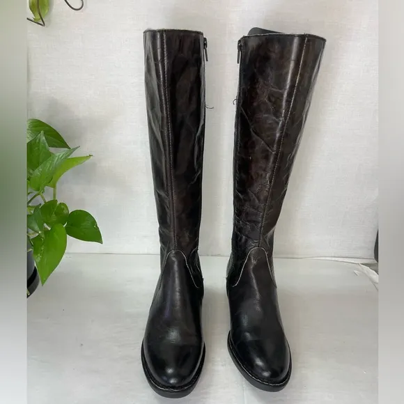 Born Gibb Knee High Leather Riding‎ Boots Dark Brown wide calf