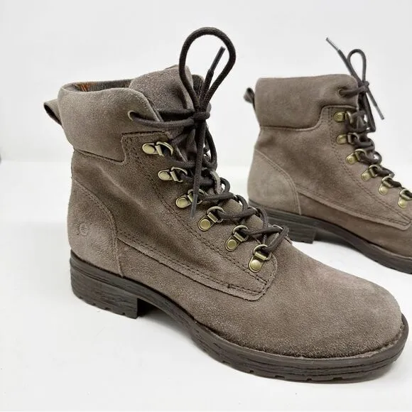 Born Grey Suede Combat Hiking Boots Lace Up Size 7.5