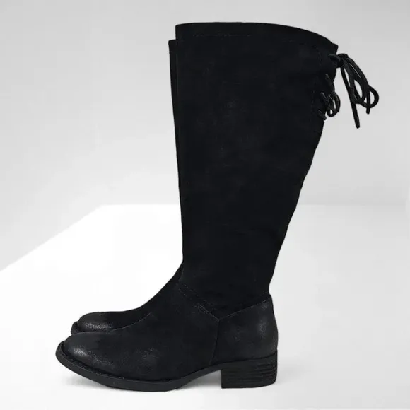Born Hayden Knee High Boot Womens 6.5 Black Leather Tall Riding NEW