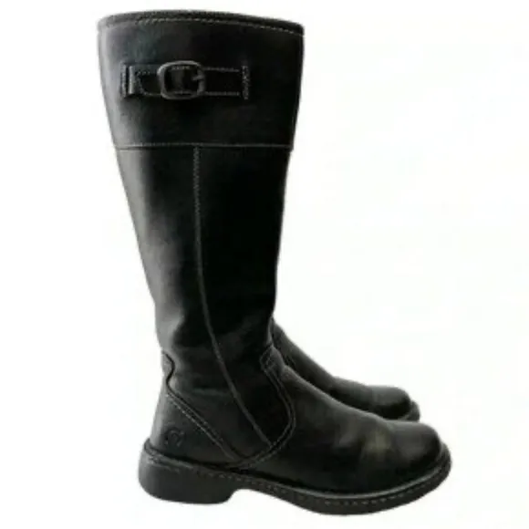 Born tall equestrian riding leather boots size 8 side zip buckle hardware