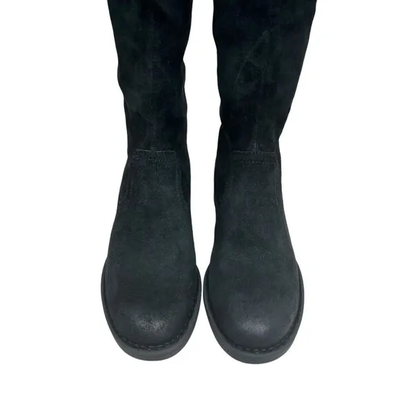 Born Women Boots Borman Riding Knee High‎ Distressed Black Leather Low Heel 5.5M