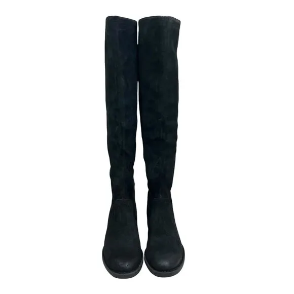 Born Women Boots Borman Riding Knee High‎ Distressed Black Leather Low Heel 5.5M