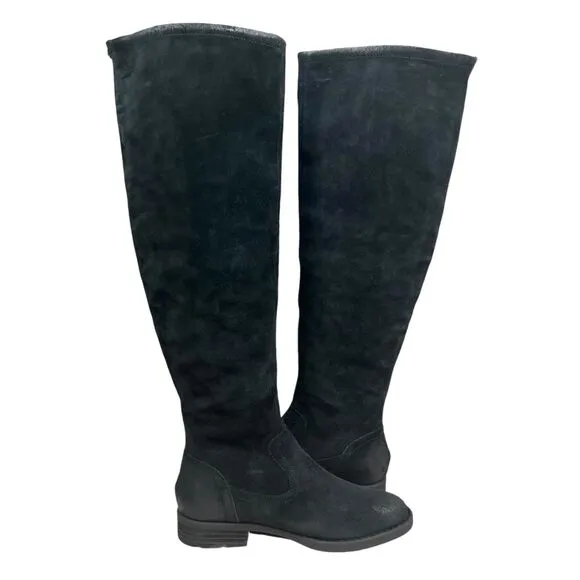Born Women Boots Borman Riding Knee High‎ Distressed Black Leather Low Heel 5.5M