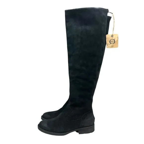 Born Women Boots Borman Riding Knee High‎ Distressed Black Leather Low Heel 5.5M