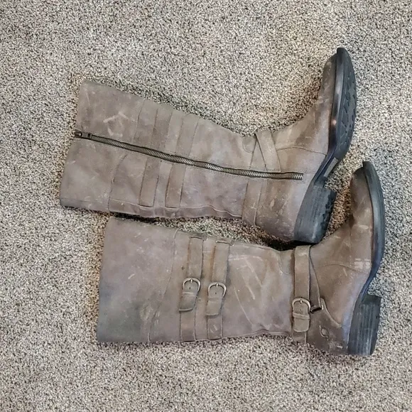 Born Women IVY Comfort Distressed Leather Moto Tall Riding Shoes Boots sz 7.5