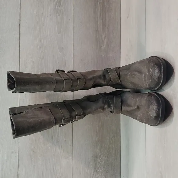 Born Women IVY Comfort Distressed Leather Moto Tall Riding Shoes Boots sz 7.5