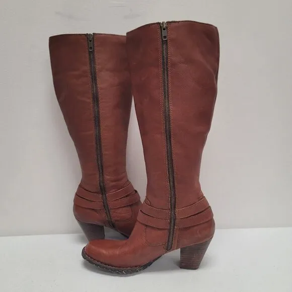 Born Womens Leather Tall Riding Boots Size 9.5 US 41 EU Brown Saddle Equestrian