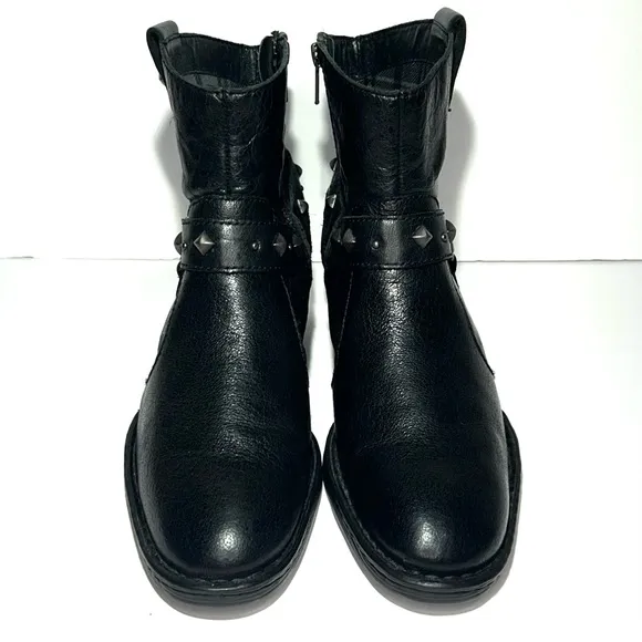 Born Women's Studded Harness Zipper Leather Ankle Boots Size 9