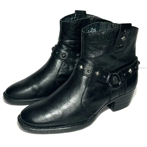 Born Women's Studded Harness Zipper Leather Ankle Boots Size 9