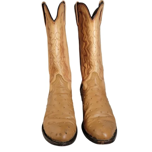 Botas Jaca tan ostrich leather cowboy boots Size 28EE Mex 9W US