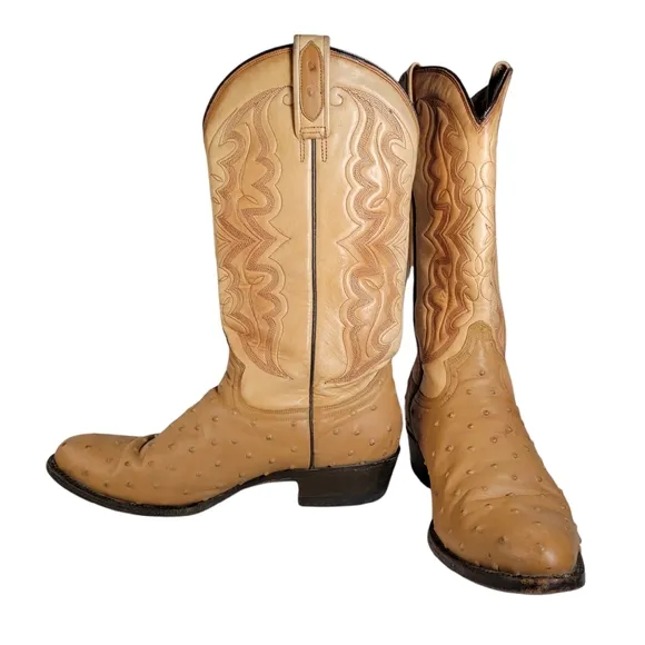 Botas Jaca tan ostrich leather cowboy boots Size 28EE Mex 9W US