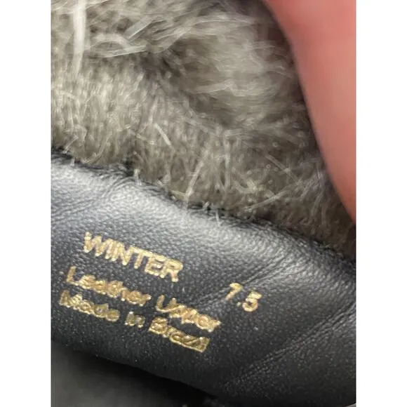 Botkier Winter Boots Women's Size 7.5 Brown Leather Fur Cuff Lace Up Ankle S25