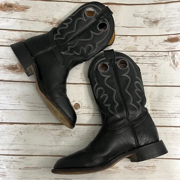 Boulet Black Leather Cowboy Boots Size 7.5 E western ranch