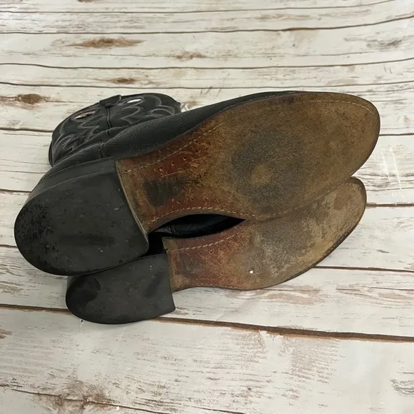 Boulet Black Leather Cowboy Boots Size 7.5 E western ranch