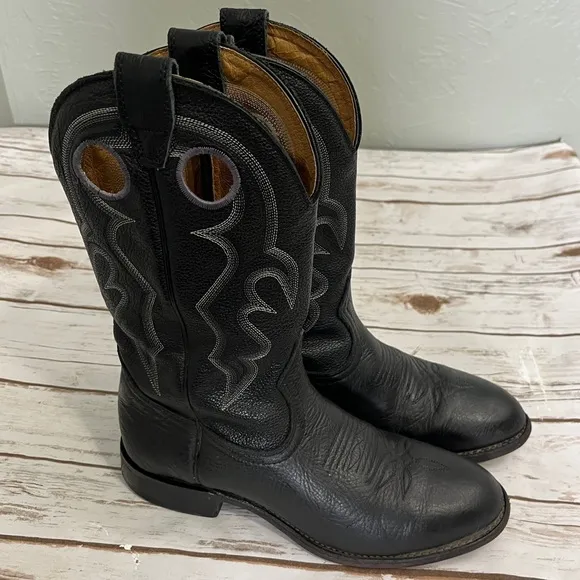Boulet Black Leather Cowboy Boots Size 7.5 E western ranch