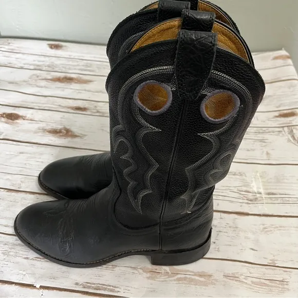 Boulet Black Leather Cowboy Boots Size 7.5 E western ranch