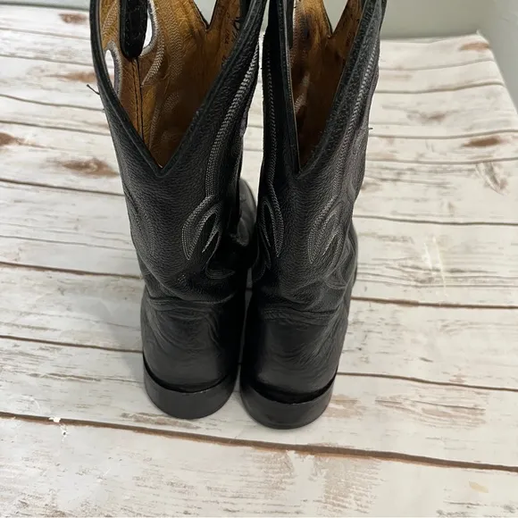 Boulet Black Leather Cowboy Boots Size 7.5 E western ranch