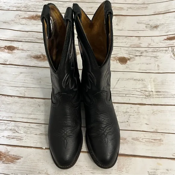 Boulet Black Leather Cowboy Boots Size 7.5 E western ranch