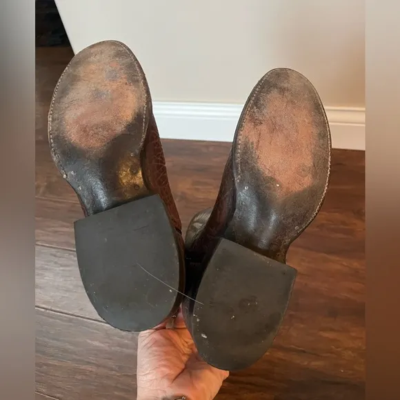 Boys Brown Leather Cowboy Boots Size 6