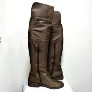 BP Genuine Leather Pull On Western Equestrian Knee High Boots Matted Brown 8.5M