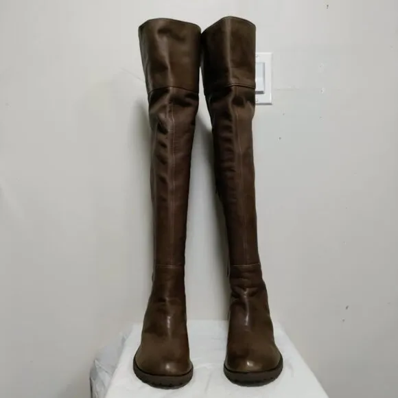 BP Genuine Leather Pull On Western Equestrian Knee High Boots Matted Brown 8.5M