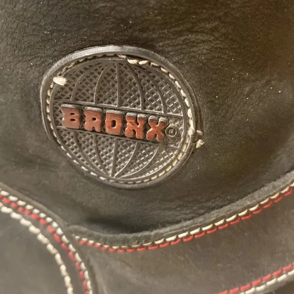 Bronx Black Distressed Leather 2-Buckle Biker Boots, US Size 10